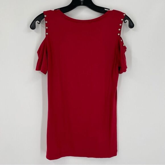 Venus Women’s Round Neck Cut Out Shoulder Short Sleeve Red Blouse size XS - Picture 3 of 3